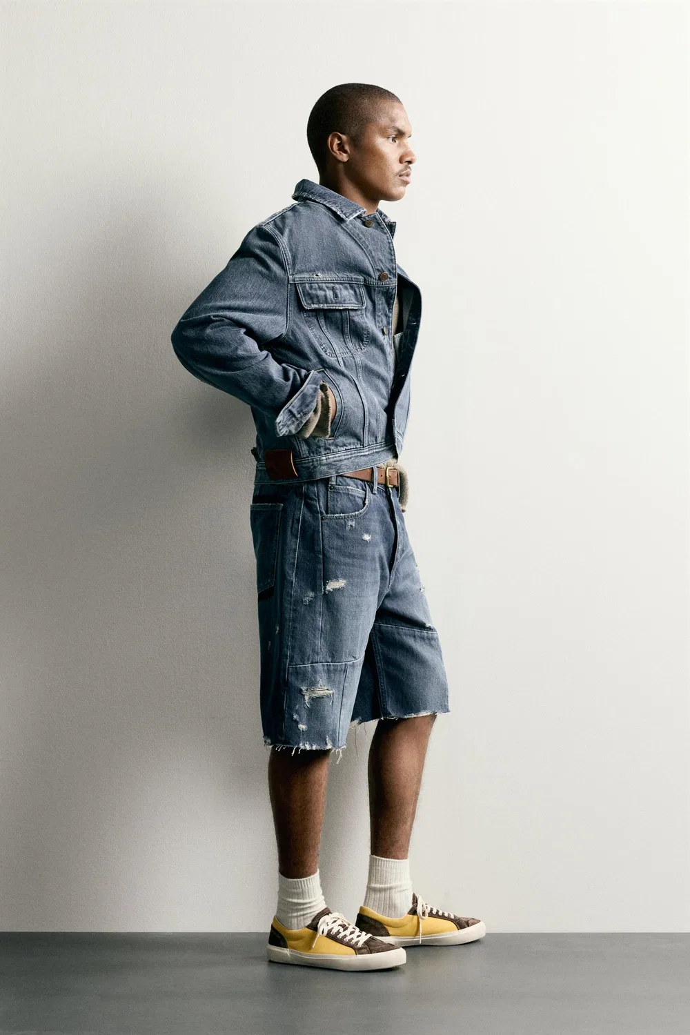 Свободные джинсовые шорты-бермуды со швом ZARA, Blue — фото 4