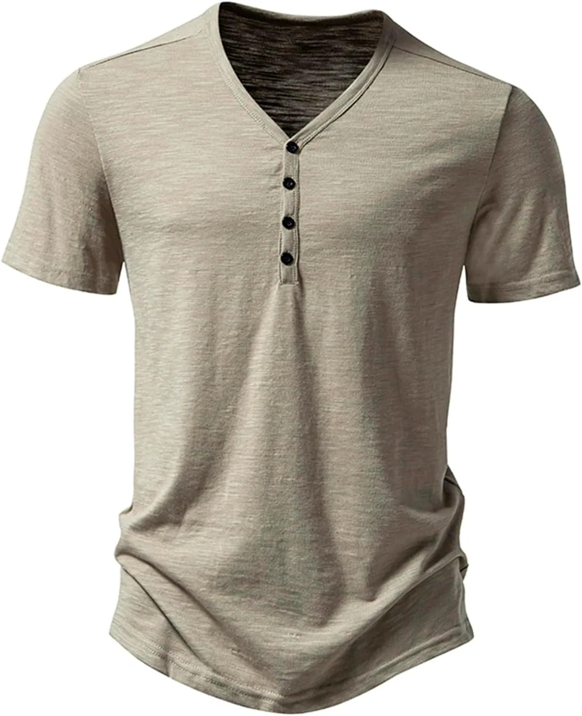 Мужская футболка с V-образным вырезом Henley, Khaki