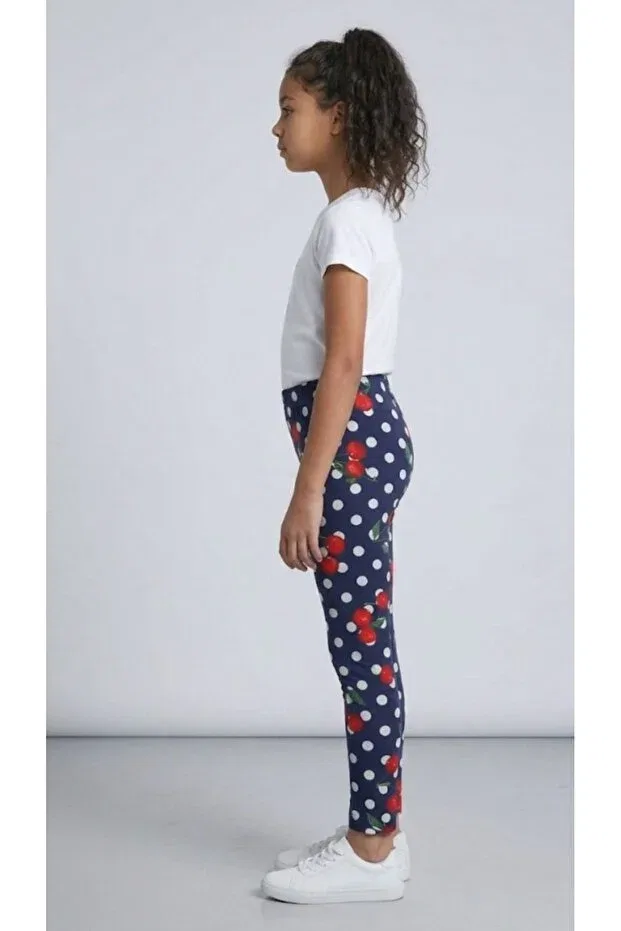 Детские леггинсы для девочек с принтом Girl'S leggings with cherry pattern Geyikler, Navy Blue — фото 2