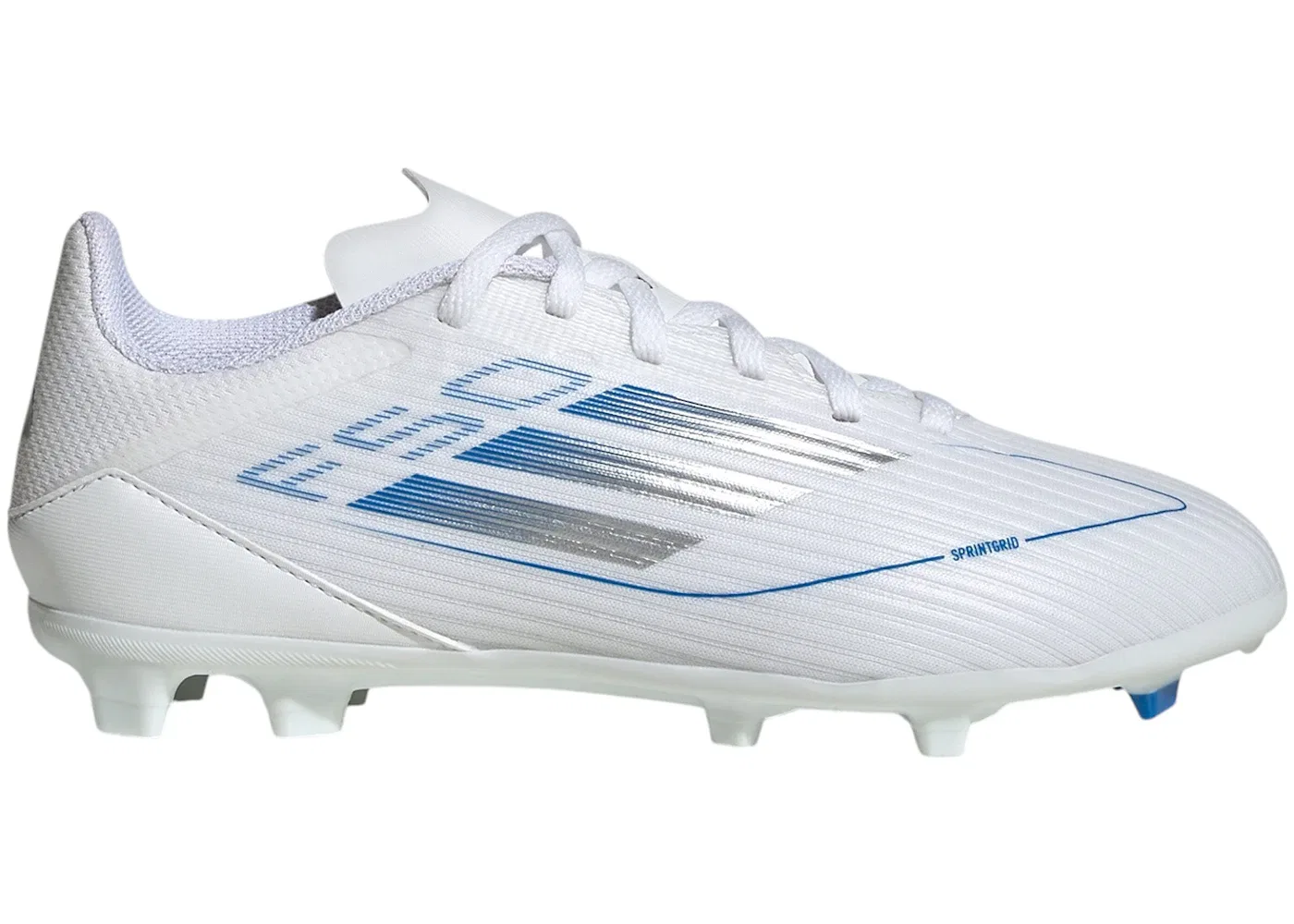 Детские бутсы с фиксированной/многошинной подошвой Adidas F50 League FG/MG Adidas, Cloud White Silver Metallic Cloud White