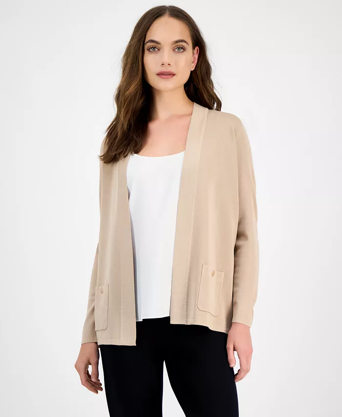 

Женский кардиган Malibu Fine Rib с открытой передней частью Anne Klein, коричневый/бежевый