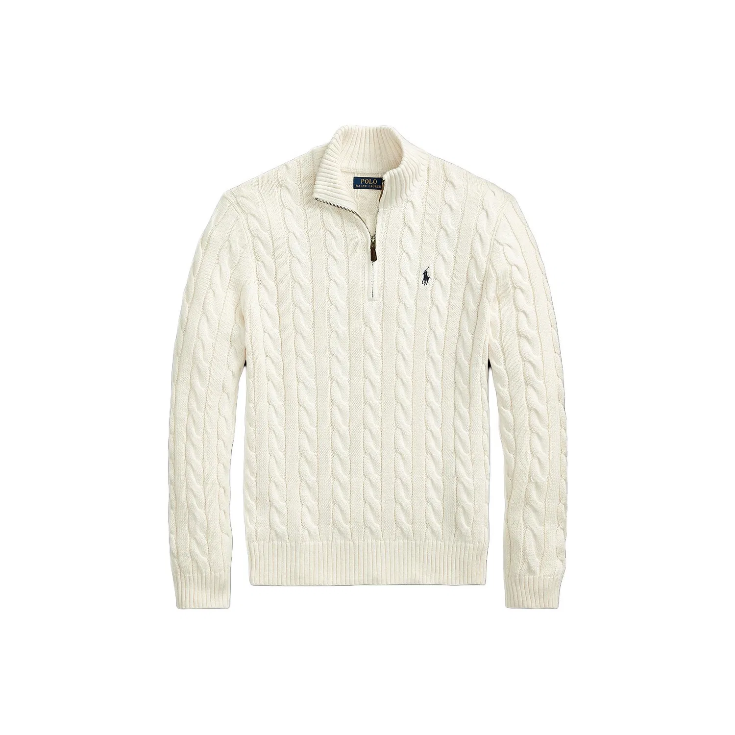 Мужской свитер с кабельным узором и четверть-молнией Polo Ralph Lauren, Cream White