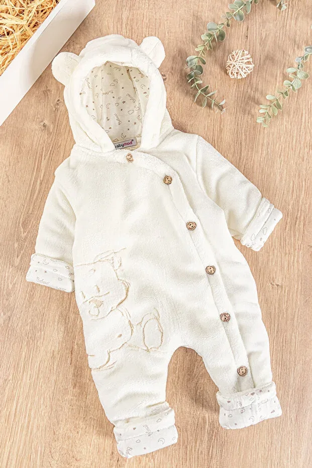 Детский комбинезон для малышей с принтом Teddy Bear Patterned Welsoft Plush Astronaut Babymod, Nude Color