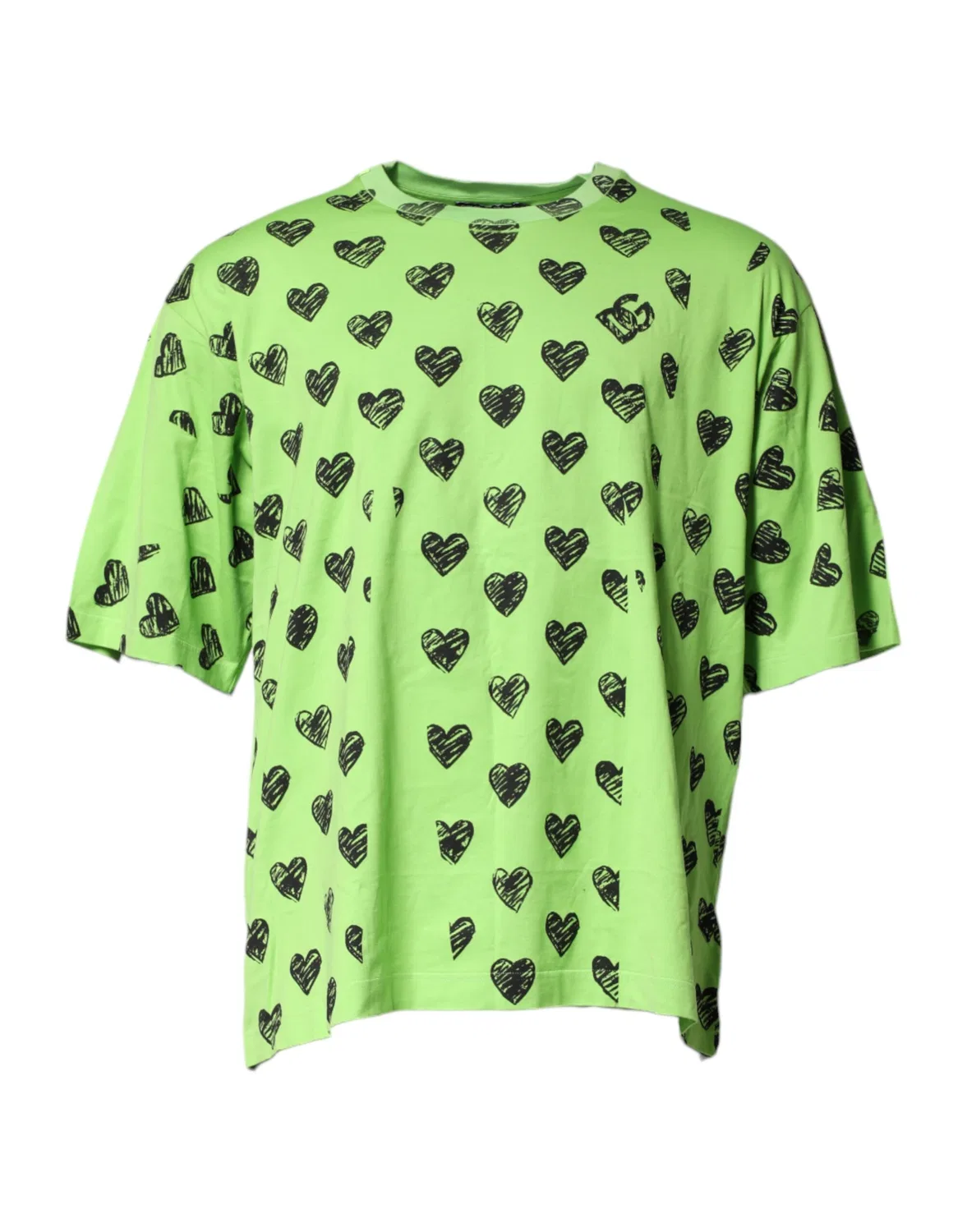Мужская футболка с принтом Green Heart Print Cotton Crew Neck T-shirt Dolce & Gabbana, Green