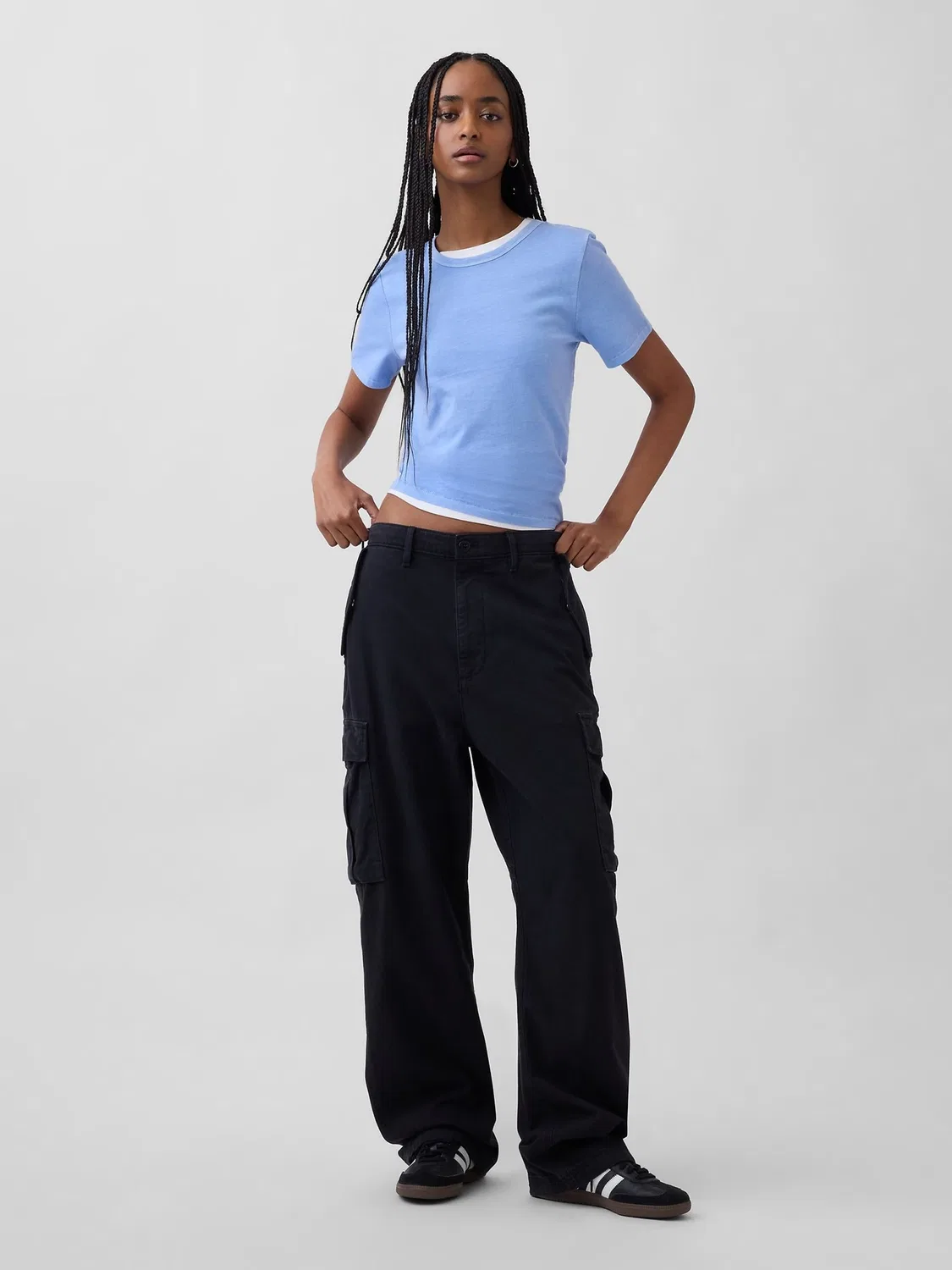 Футболка с V-образным вырезом, модель Vintage Soft Gap, светло-голубой — фото 3