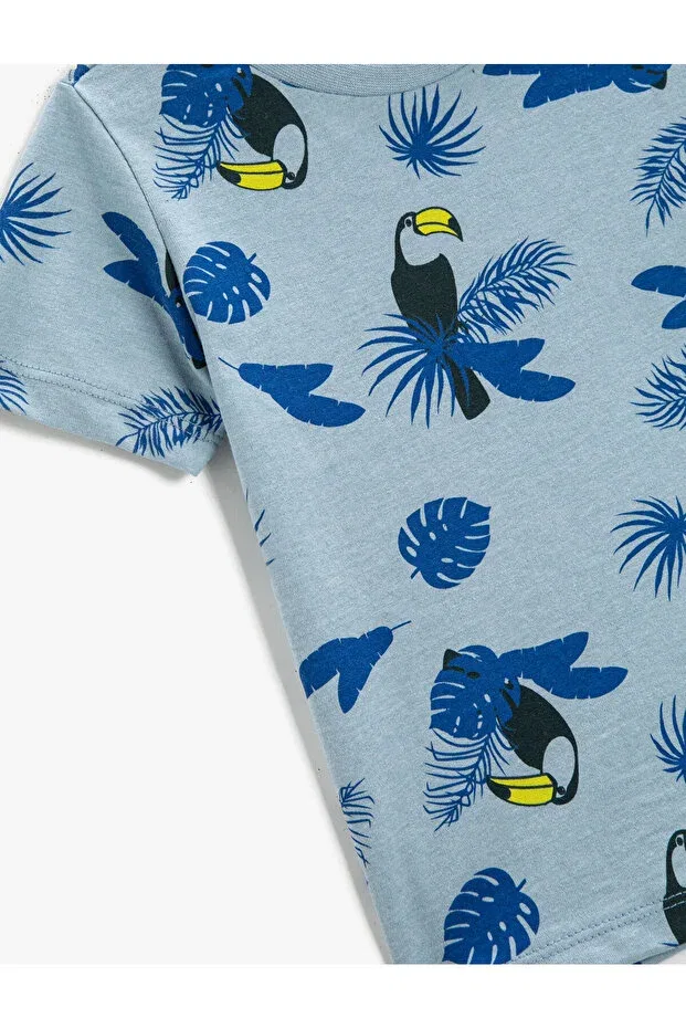 Детская футболка с принтом Parrot printed short sleeve t-shirt crew neck Koton, Blue Patterned/03v — фото 3