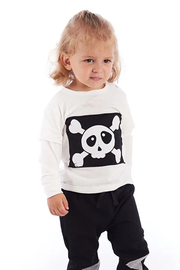 Детская футболка с длинным рукавом Baby Skull Patch Colorinas, Ecru — фото 3
