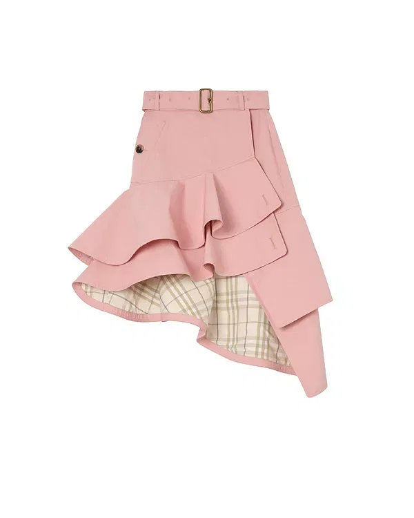 Женская юбка с воланами из габардина Burberry, Begonia Pink — фото 2