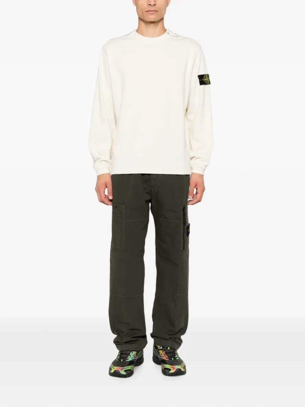 Свитер с нашивкой-логотипом и пуговицами на плечах Stone Island, бежевый — фото 2