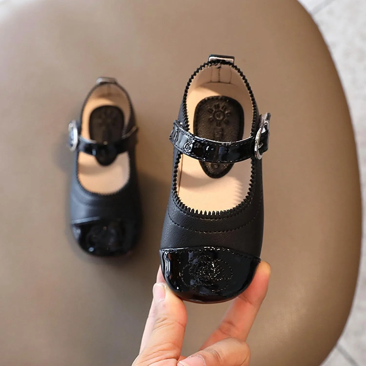 Детские балетки для девочек с принтом Mary Janes, Black — фото 4