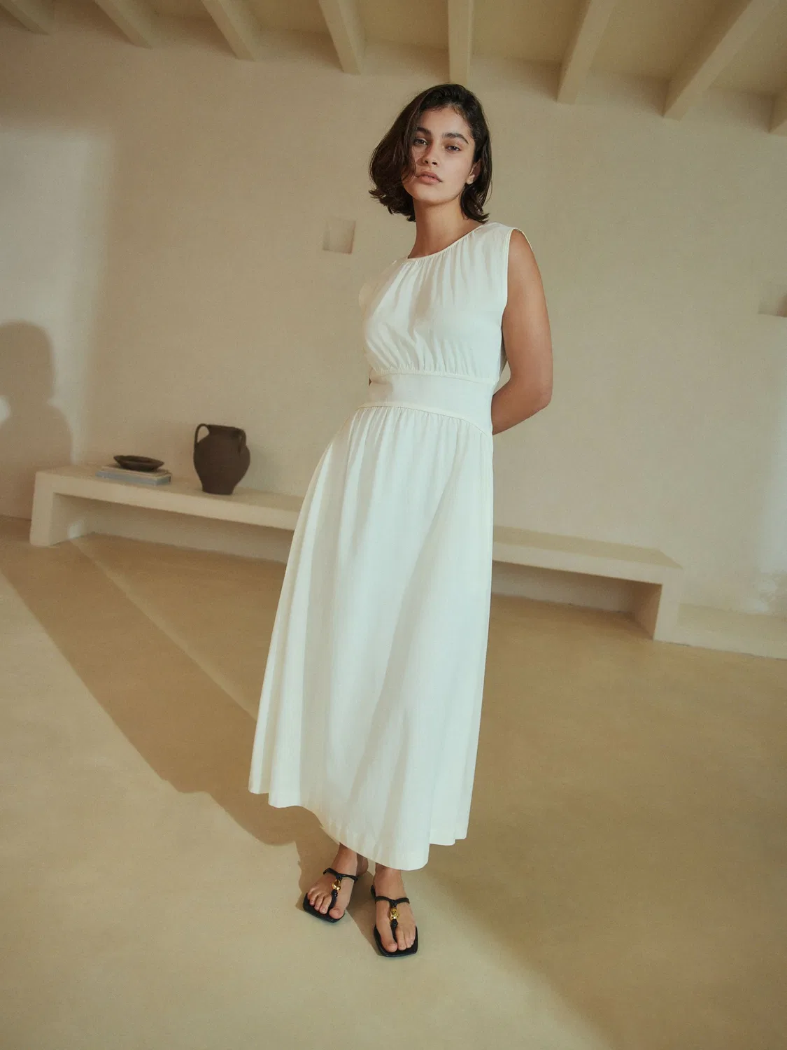 Платье миди хлопковое Cream Midi Dress Next, кремовый