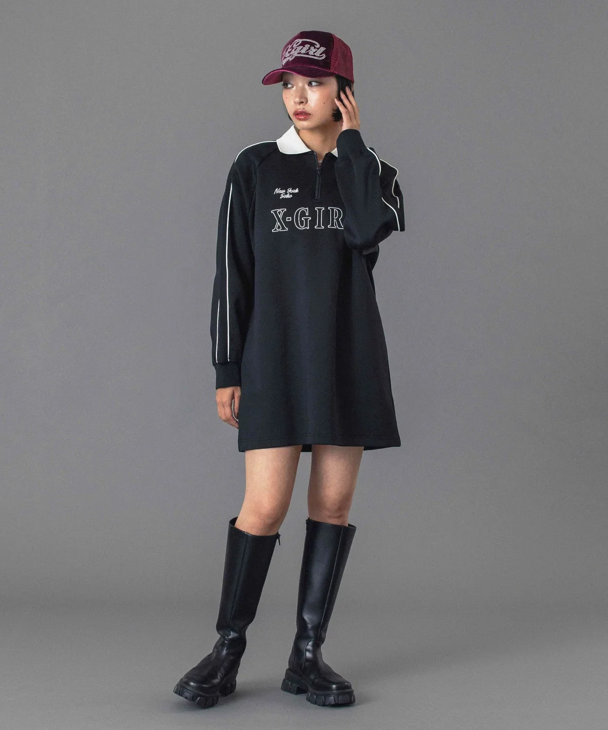 Детское платье из джерси с принтом HALF ZIP JERSEY DRESS X-girl, Brown — фото 3