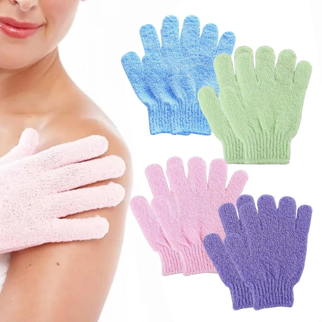 Набор перчаток для пилинга, 8 пар, QEXUJOW, Pink+Purple+Green+Blue