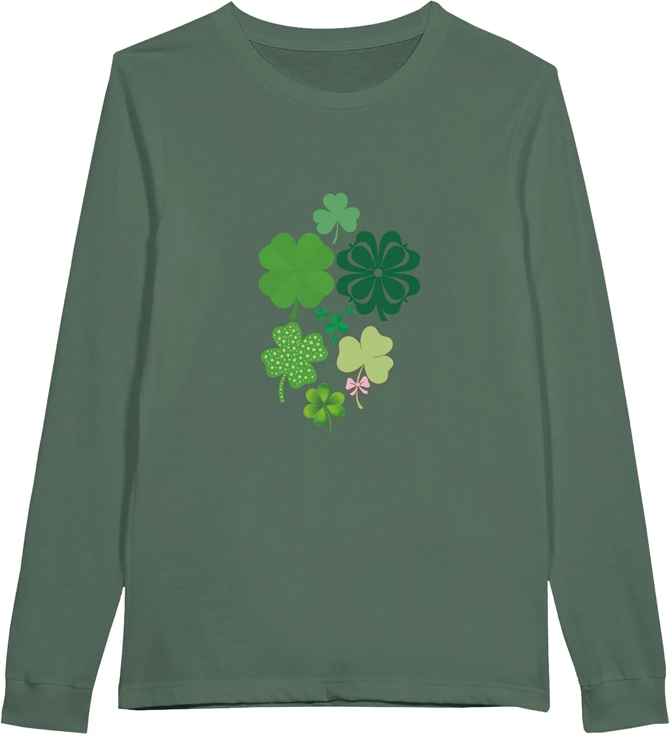 Унисекс лонгслив с клевером, Military Green