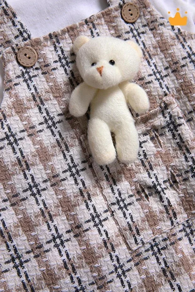 Детское платье для девочек твидовое комплект с игрушками Stylish Holiday Bear Playmate Babyhola, Brown — фото 3