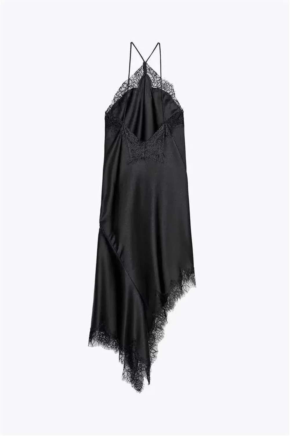 Женское атласное платье с кружевным подолом Irregular, Black — фото 3