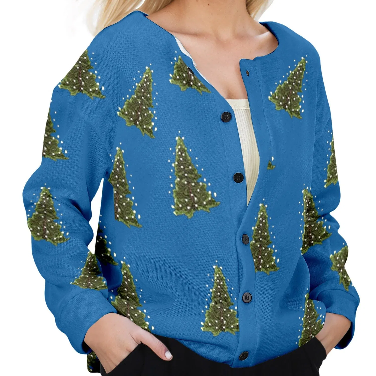 Женский кардиган с принтом Christmas Tree, Blu