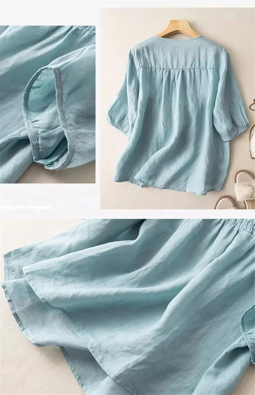 Женская свободная рубашка оверсайз из льна и хлопка, Light Blue — фото 2
