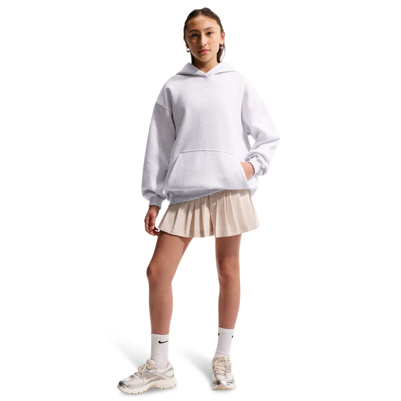 Детский свитшот оверсайз с принтом NSW Studio Fleece OS PO Hoodie Nike, White Birch Heather — фото 3