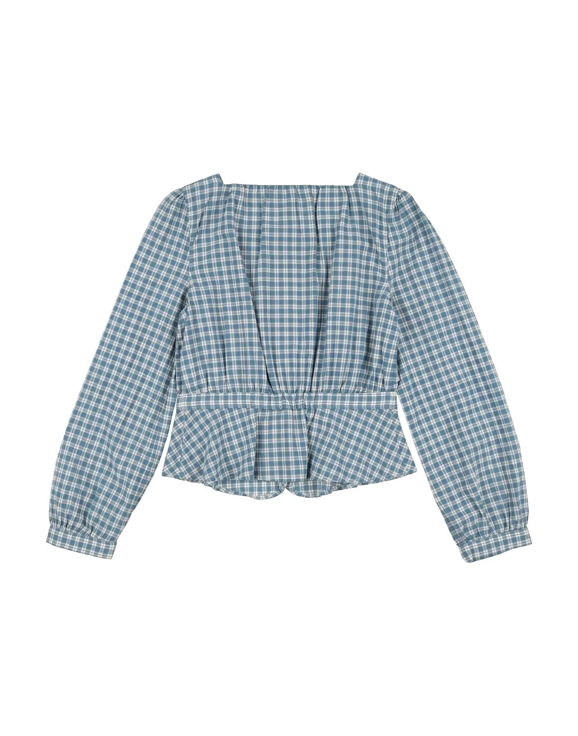 Детская рубашка с длинным рукавом Checked Cotton Madras Peplum Top Polo Ralph Lauren, пастельно-голубой — фото 2