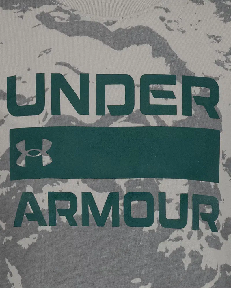 Лонгслив детский влагоотводящий из хлопковой смеси UA Mountain Camo UnderArmour, Titanium/Arden Green — фото 2