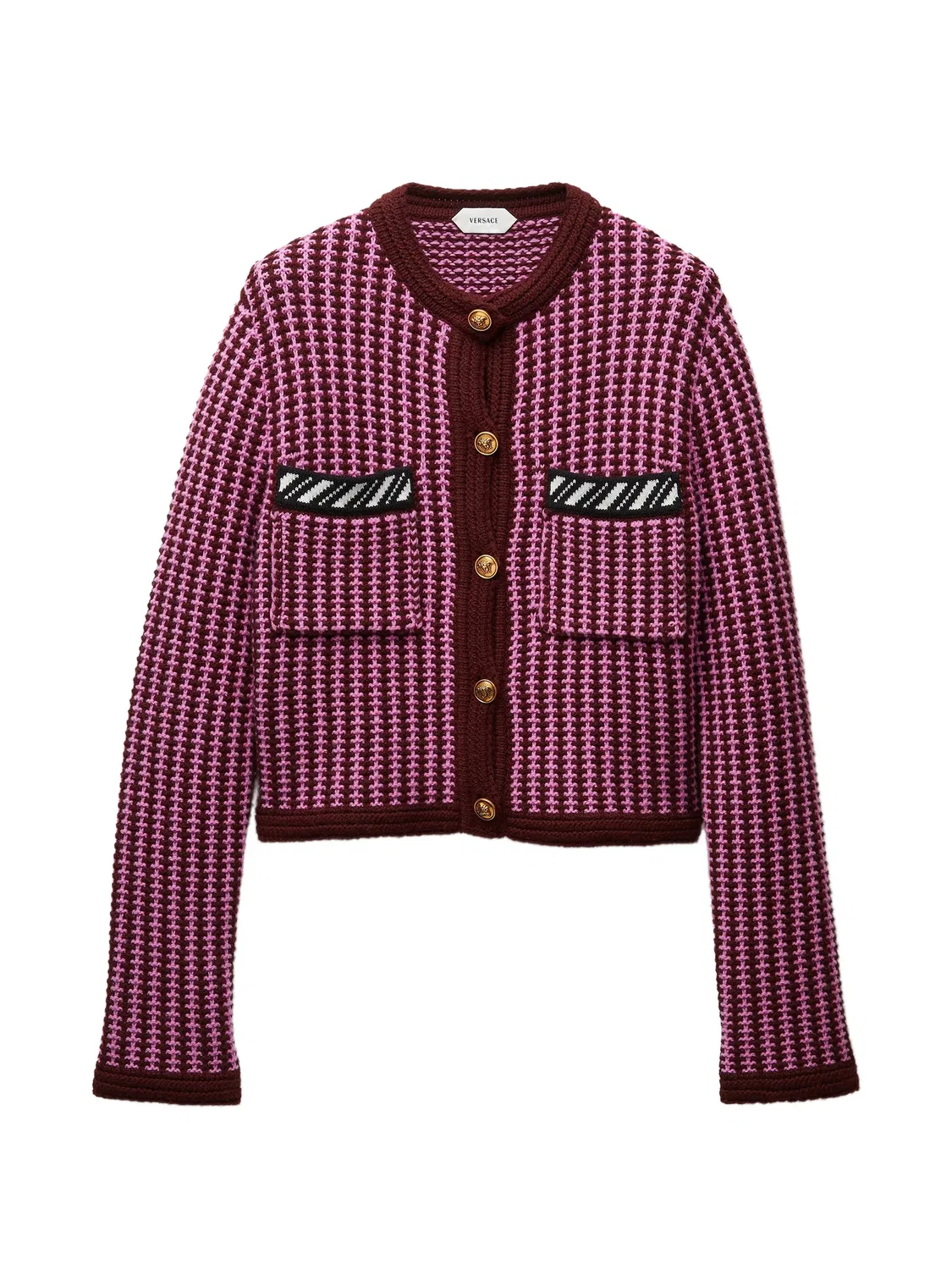 Шерстяной кардиган в технике кроше Versace, фиолетовый