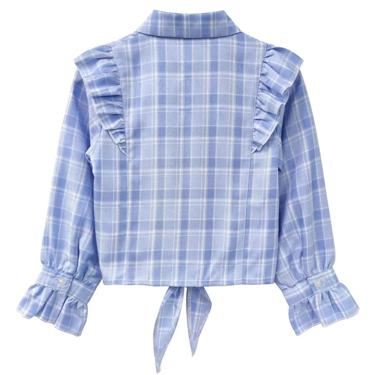 Детская рубашка для девочек с длинным рукавом KOJOOIN, Blue Plaid — фото 2
