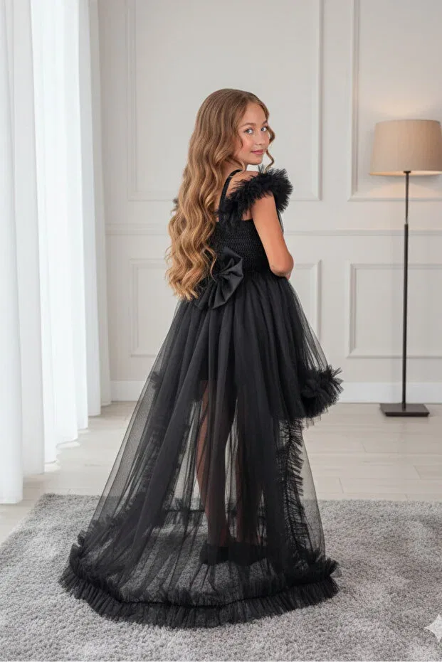 Детское платье для девочек с пайетками Tailed tulle style black children's evening dress waiterboy aby231 Abiyekids, Black