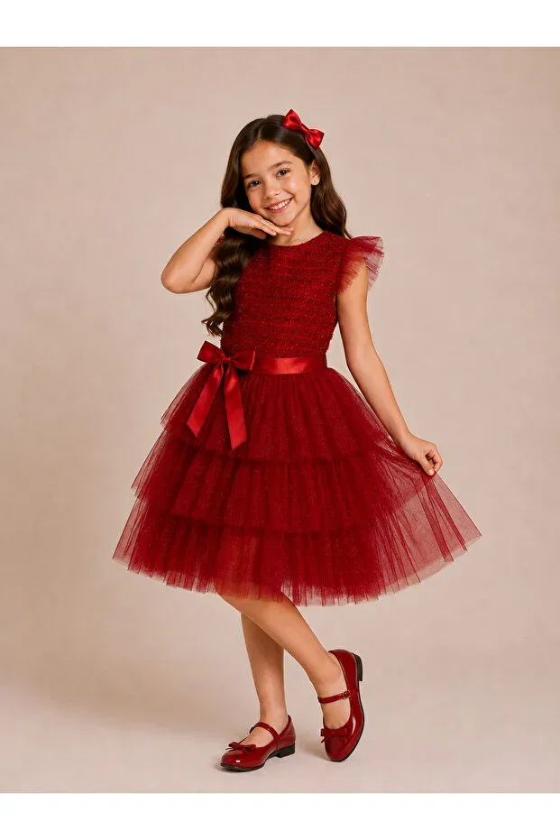 Детское платье для девочек с коротким рукавом Tinytrends, Red