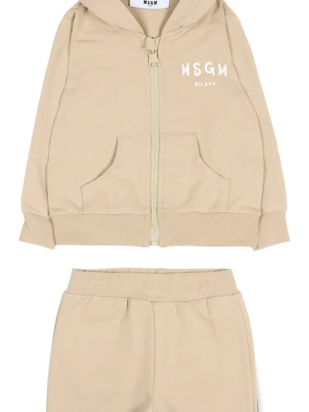 Спортивный костюм на молнии с логотипом Msgm Kids, бежевый — фото 3