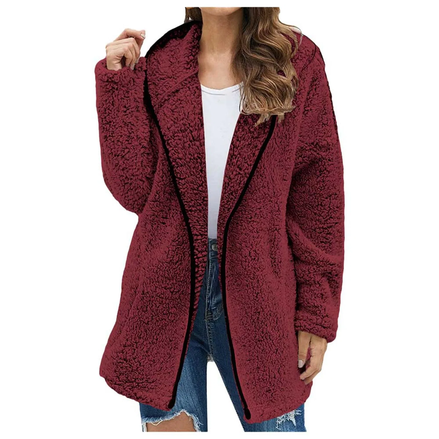 Женское пальто с длинным рукавом из плотного трикотажа, Rosso