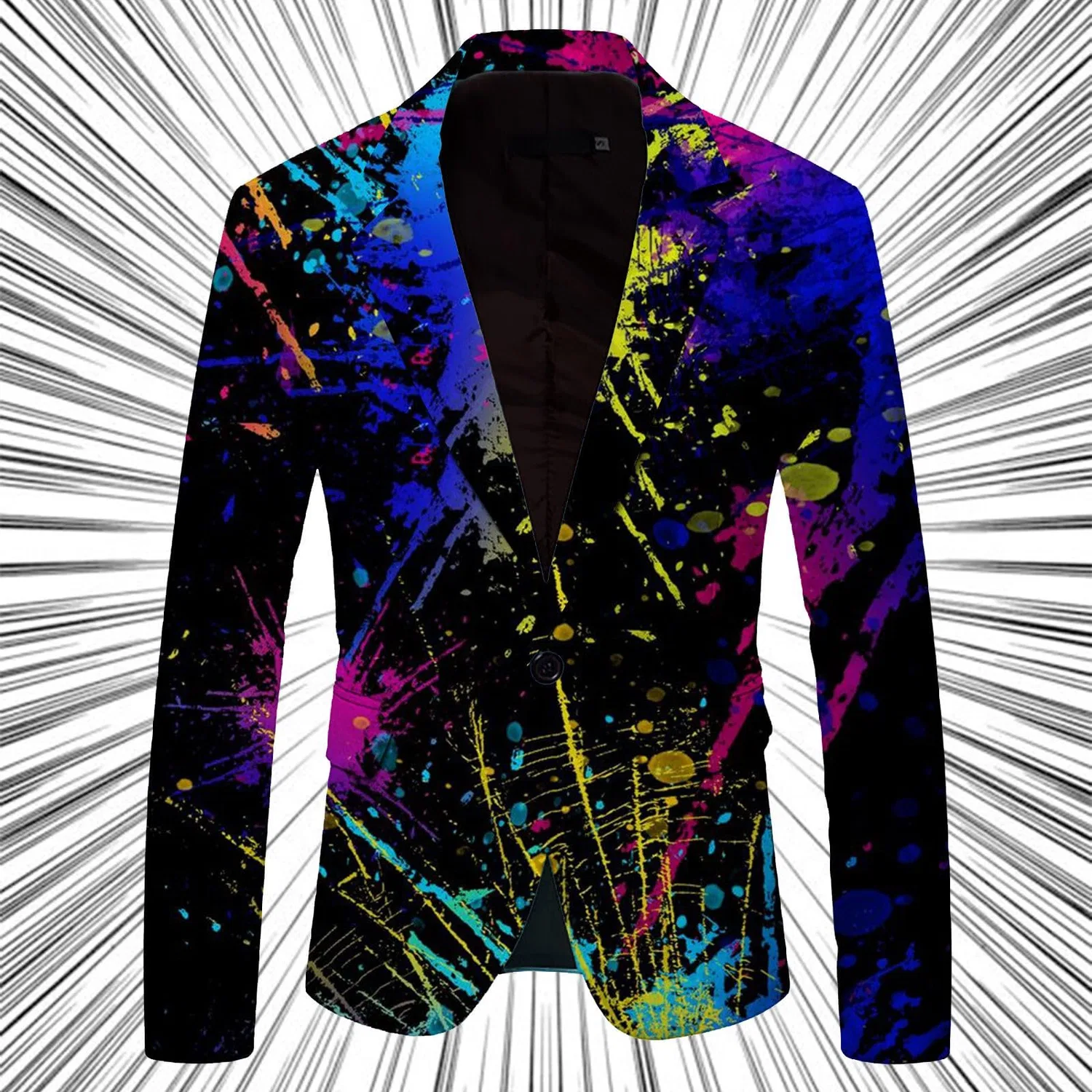 Мужская куртка с принтом Stylish Casual Colour Printing Ink Jacket, 10-black — фото 2