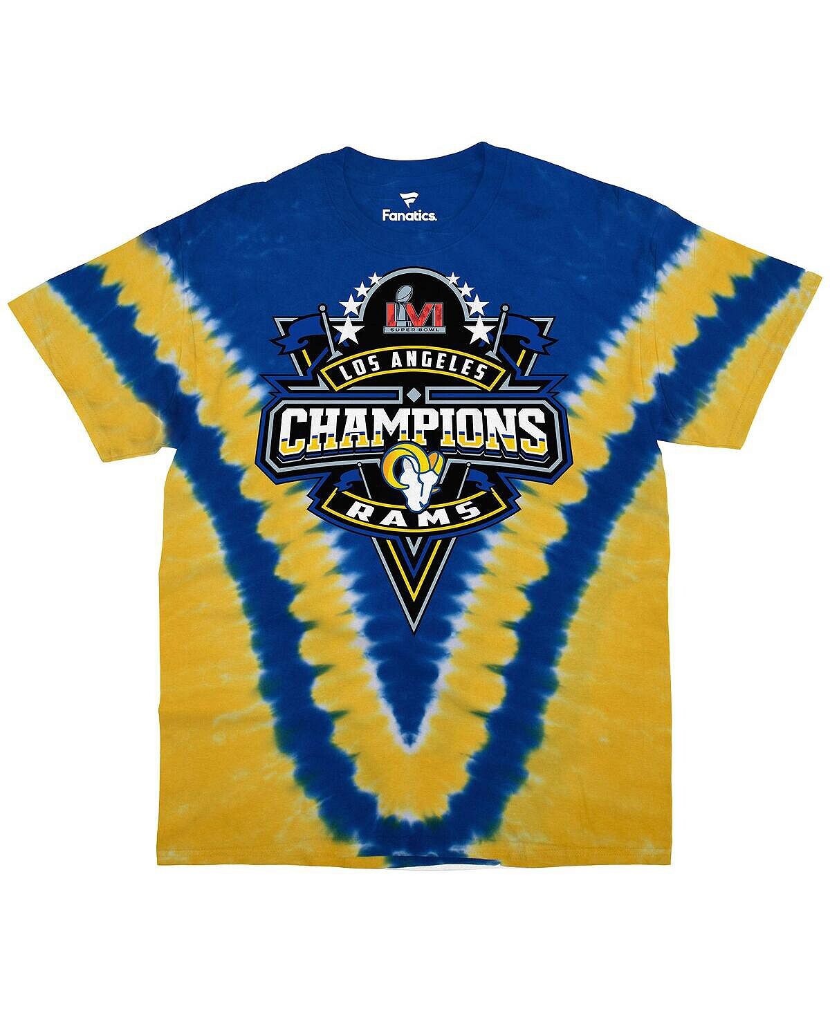 

Мужская фирменная синяя футболка los angeles rams super bowl lvi champions v-dye Fanatics, синий
