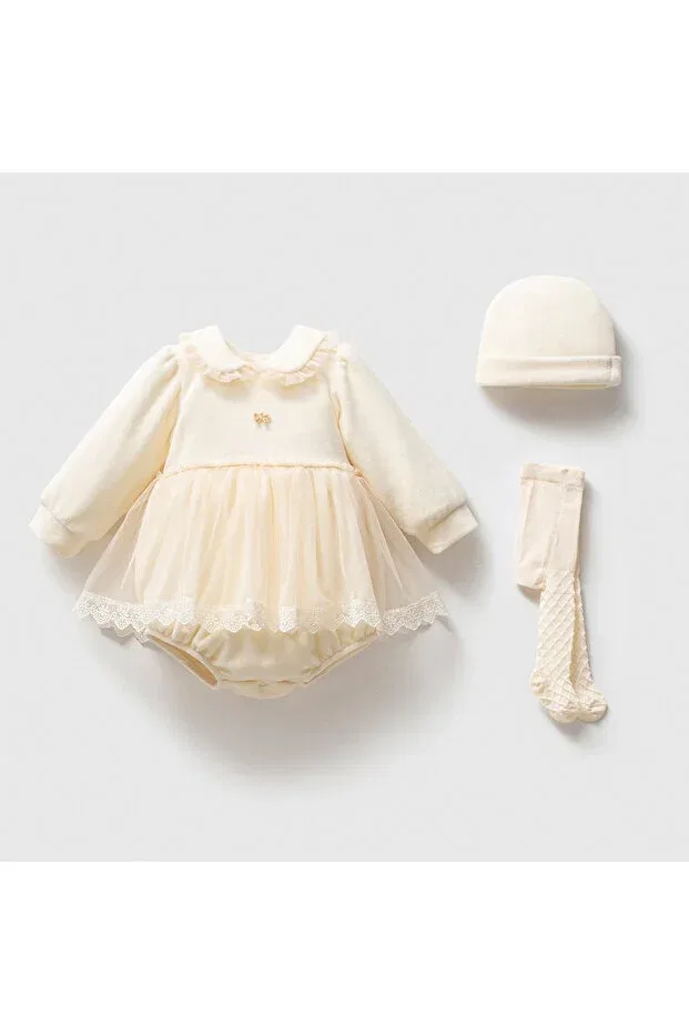 Детский комплект для девочек с коротким рукавом Noynoy Baby, Cream