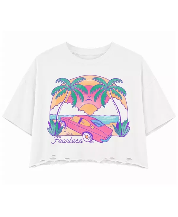 Детский топ для девочек свободного кроя Fearless Car Oversized Crop Top Prince Peter Collection, белый