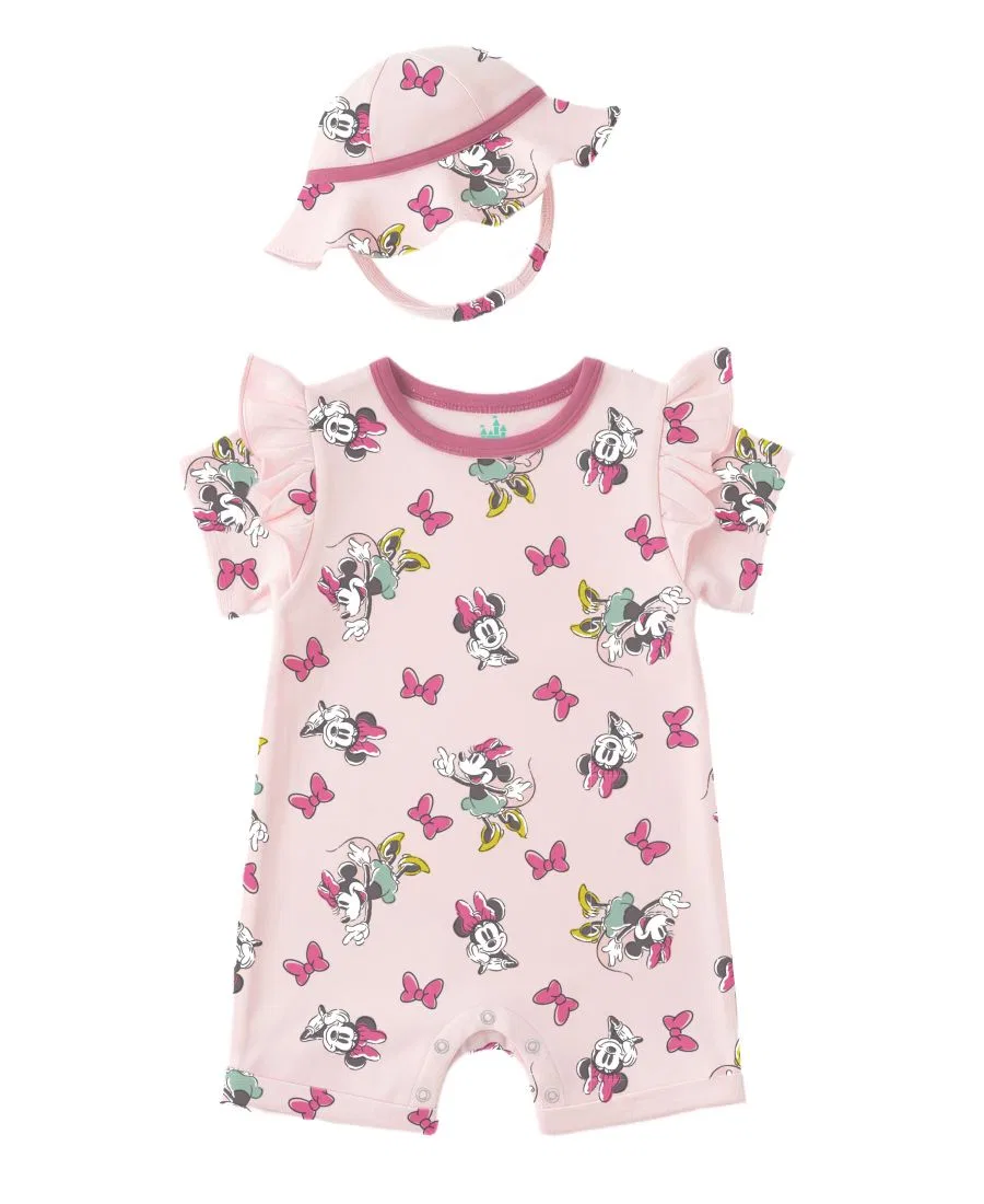 Боди-комбинезон с принтом Minnie Mouse, с рюшами, в комплекте с шапкой Disney, Pink