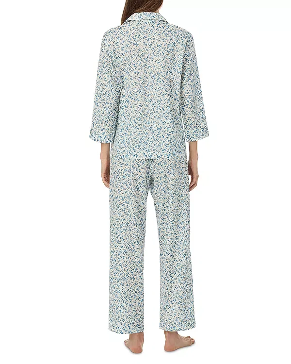 Женский комплект пижамы с принтом 3/4 Classic Lawn Notch Collar Ankle Pant Pajama Set Ralph Lauren, Ivry Blue — фото 2