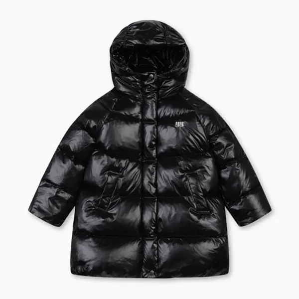 Пуховик длинный с капюшоном и сборками, Benetton Kids
