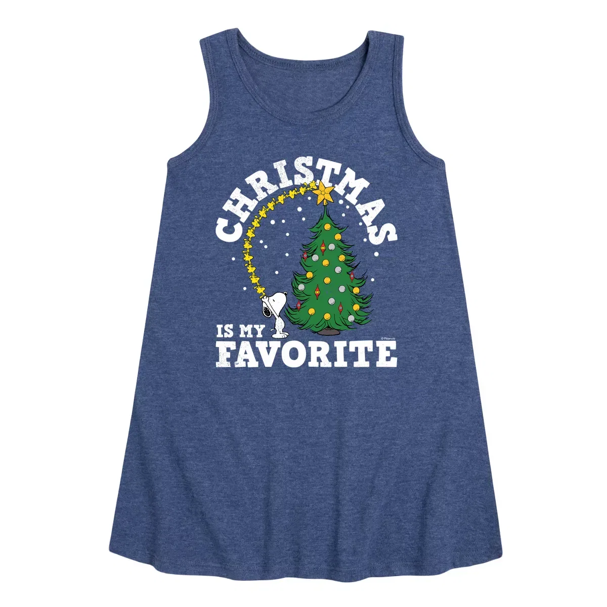 Детское платье-трапеция без рукавов с принтом Peanuts Christmas Is My Favorite Peanuts, Heather Navy
