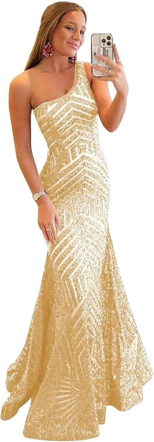 Женское платье с пайетками One Shoulder, Champagne