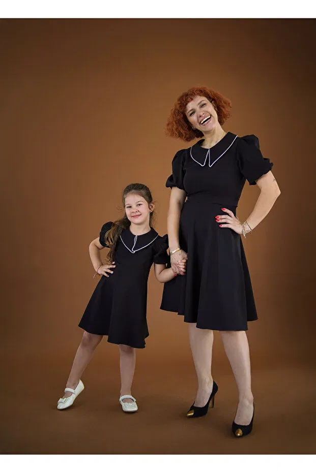 Детское платье для девочек с V-образным вырезом Eylül Elif Butik, Black — фото 4