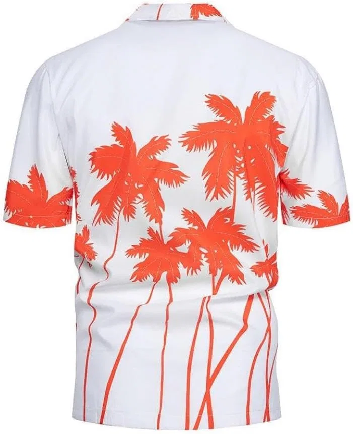 Мужская рубашка с коротким рукавом, с принтом, Coconut Tree, E-white-orange — фото 2