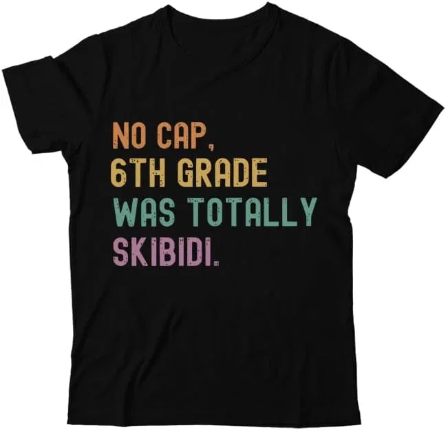 Футболка с принтом V-образным вырезом No Cap Totally Skibidi Teacher, Black
