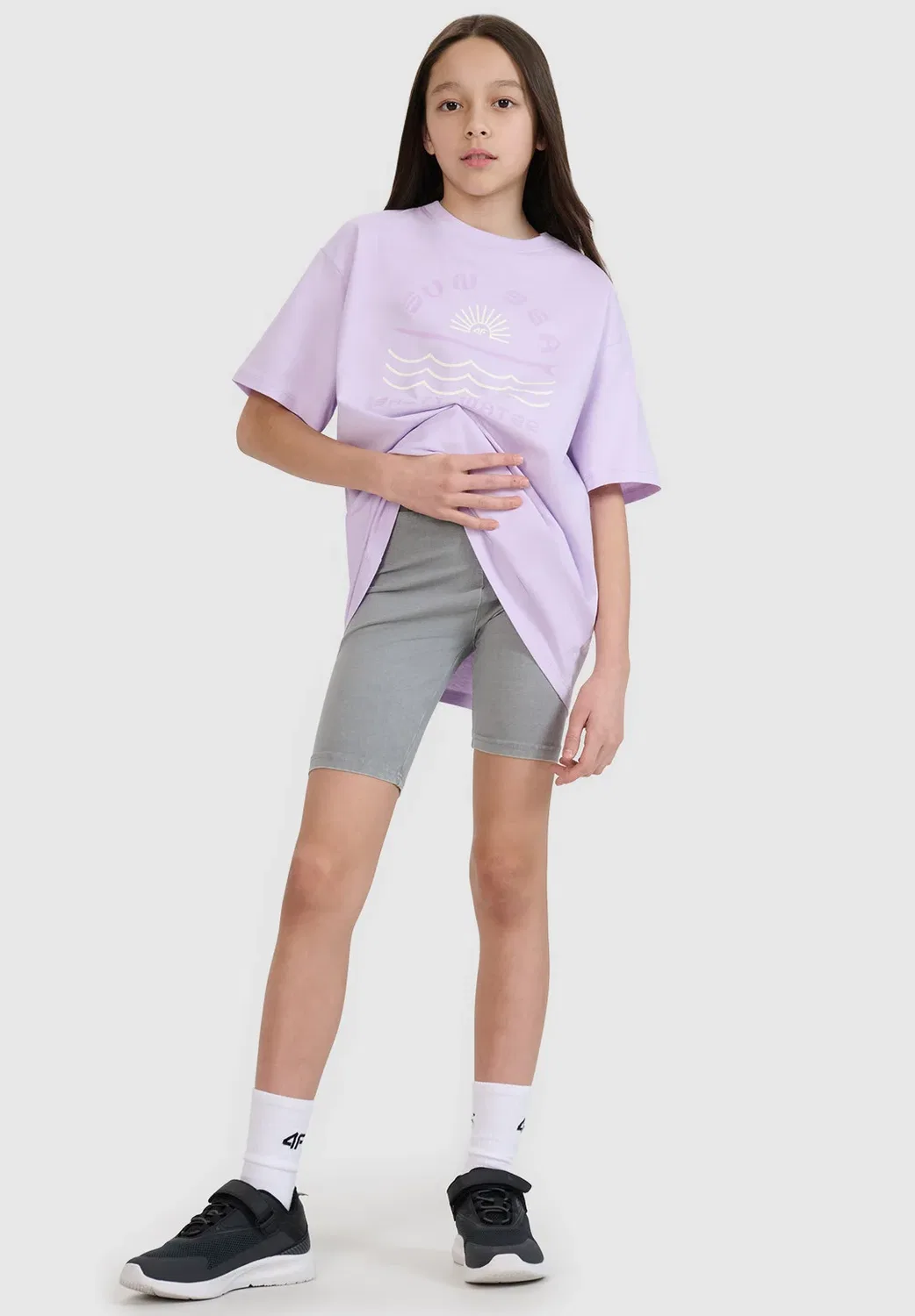 Legginsy kolarki z efektem acidwash dziewczęce - размер 122 (6-7 лат) - шорты 4F, Grey