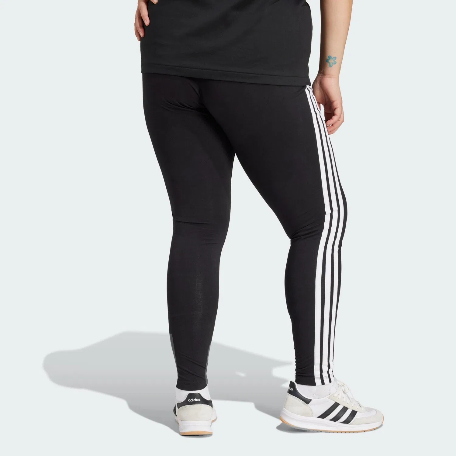 Женские леггинсы с высокой посадкой Essentials 3-Streifen Cotton Adidas, Schwarz Weiss — фото 3