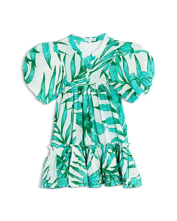 Детское платье для девочек с принтом Palm Leaf Print Poupette St. Barth, Green Palm Leaf 3Pf