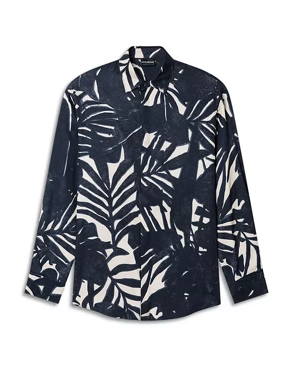 Мужская рубашка с принтом Comfort Fit Leaf Print Emporio Armani, Blue/Ivory — фото 2