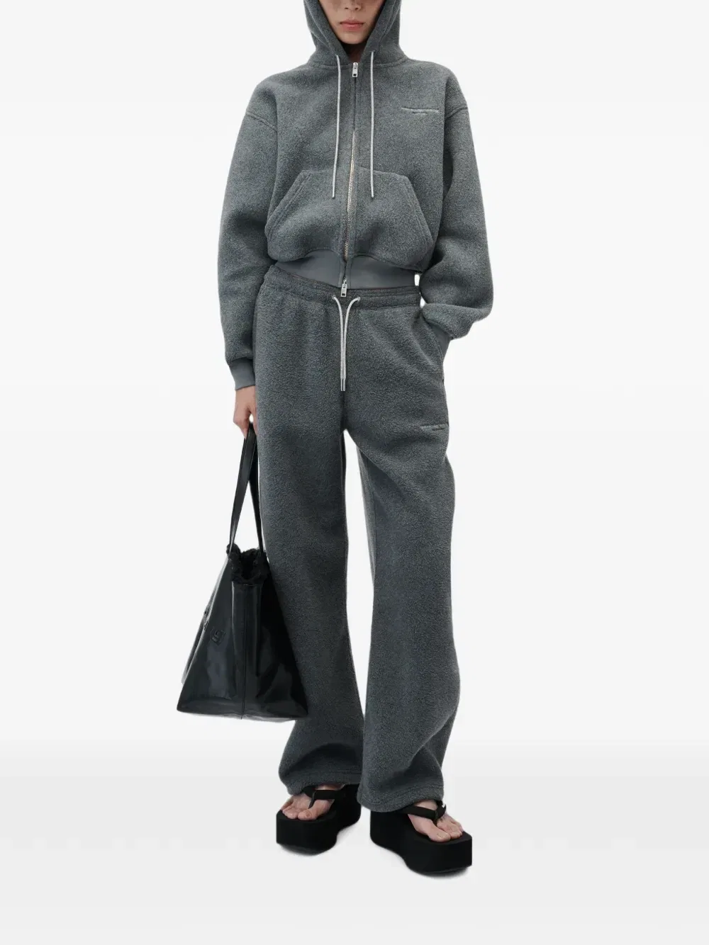 Спортивные брюки средней посадки с кулиской и стразами Alexander Wang, серый — фото 2