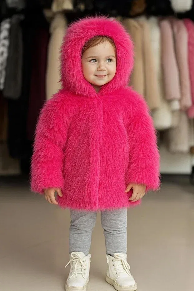Детское зимнее пальто для девочек с искусственным мехом Fur Collar Kürkzone, Pink