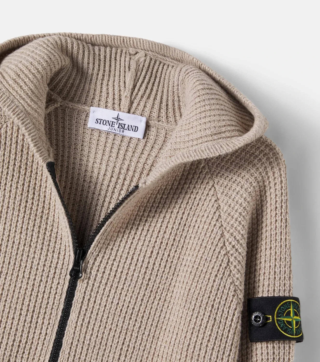 Джемпер на молнии с капюшоном Stone Island Junior, бежевый — фото 4